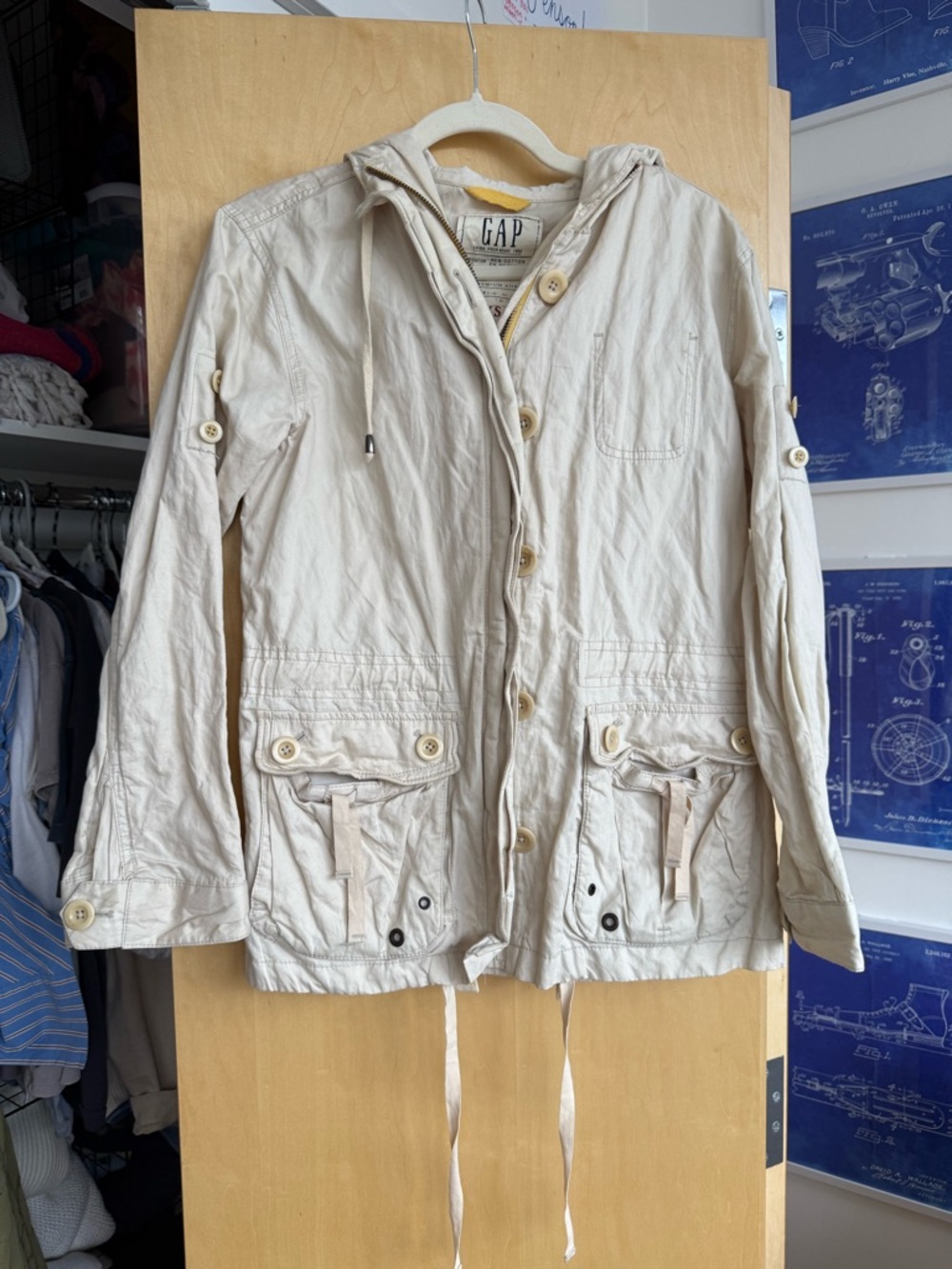GAP Cream Hooded Utility Jacket with Brass Zipper